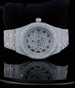 Montre squelette de luxe en argent sertie de diamants pour unisexe, montre hip-hop en moissanite VVS, moissanite cultivée en laboratoire, automatique mécanique - Product Image 2