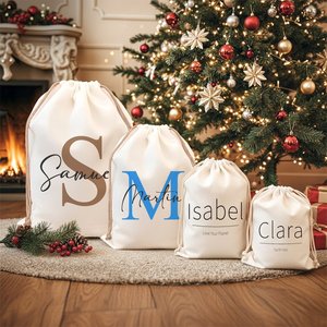 Sac à cordon personnalisé avec initiales simples pour cadeaux quotidiens, fêtes, Noël, pour enfants, famille, amis - Product Image 1