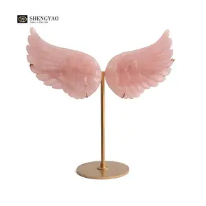 Natural Rose Quartz Butterfly Crystal Angel Wings For Home Decoration