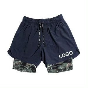 Hot Selling Custom Logo Men's Sporty Double <b>Layer</b> Breathable Plain Dyed Polyester Gym Fitness Athletic Workout Running Sport - Product Image 5