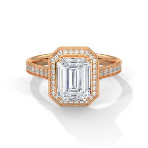 Conception personnalisée à la mode en argent Sterling 925 taille émeraude Halo avec pavé Moissanite diamant Solitaire bague de fiançailles pour les femmes - Product Image 3
