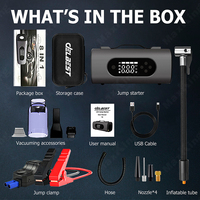 Démarreur de voiture Portable avec gonfleur de pneu 2500A 12V lumière LED USB Charge rapide forte absorption de poussière et souffleur