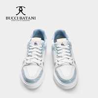 Chaussures décontractées bleu clair en cuir pleine fleur, baskets teintées à la main, à lacets, plateforme
