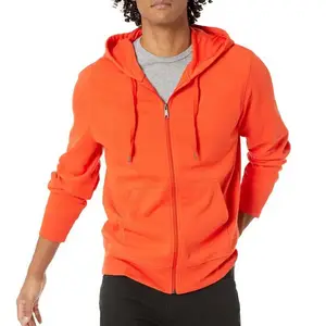 2023 Fashion Wholesale Mens Streetwear Hoodie Slim Fit Casual Wear Long Sleeve Orange Color Cotton Fleece Breathable Men Hoodies