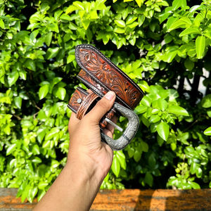 Cinturón Occidental de Cuero Genuino de Primera Calidad R M INTERNATION de 40 mm de Ancho, Tallado a Mano, Hebilla de Aleación Duradera, Patrón Clásico de Paisley - Product Image 3