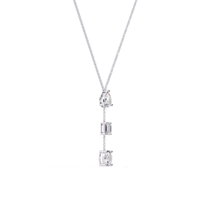 Collier en or massif 14 carats pour femmes avec 3 pierres et diamants cultivés en laboratoire Bijoux d'anniversaire élégants pour les mariages - Product Image 3