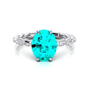 Bague de mariage en or massif 18 carats plaqué rhodium avec tourmaline Paraiba de culture et diamants véritables, classique et délicate, pierre de naissance, ODM - Product Image 4