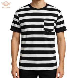 YOKEBUD T-shirt décontracté en coton à manches courtes pour homme noir blanc rayé horizontal coupe ample grande taille imprimé conception OEM ODM - Product Image 1