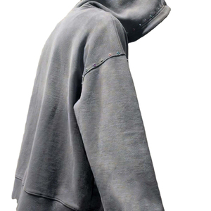 Sudadera con capucha de strass para hombre, doble cremallera, con capucha, lavado ácido pesado, prendas de vestir exteriores cómodas, sudaderas con cremallera sólida en relieve - Product Image 6