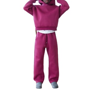 Custom Casual Boxy Fit Embroidered Silk Screen Printed Seamless Fusing Tracksuit Men Heavyweight Fleece Polyester Outerwear <b>Sets</b> - Product Image 2