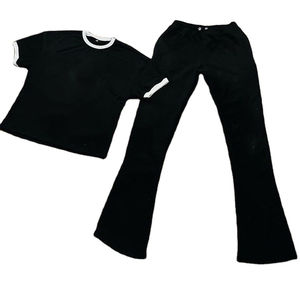 2025 personnalisé hommes survêtement 2 pièces T-shirt t-shirt et pantalons de survêtement évasés empilés pantalon de survêtement ensemble coton Street Wear - Product Image 4
