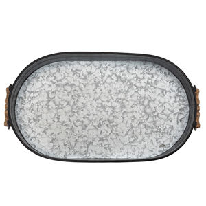 ถาดเสิร์ฟอาหารรูปไข่โลหะสังกะสีแบบโบราณพร้อมที่จับไม้สำหรับบ้านโรงแรมของว่างถาดเสิร์ฟเครื่องดื่ม - Product Image 5