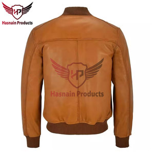 Chaqueta Bomber de Cuero Genuino para Hombre, Cuello Alto, Piel de Vacuno, Bolsillos con Solapa y Cremallera, Ribete de Punto, Clásica, Cálida para Invierno - Product Image 6