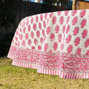 Mantel redondo de algodón floral hecho a mano de 72 pulgadas Técnica de estampado de bloques de lujo para decoración de bodas y cenas festivas - Product Image 4