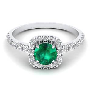 Bague de fiançailles halo en or massif 14 carats REYES personnalisée, certifiée IGI, diamant rond classique, 0,84 carat, pierre précieuse émeraude - Product Image 5