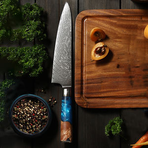 Venta al por mayor personalizado calidad superior OEM ODM servicio Chef cuchillo Damasco hoja cuchillo de cocina Acero inoxidable resina mango azul - Product Image 3