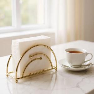 Porte-serviettes en acier inoxydable finition or, design élégant incurvé, base stable, accès facile, organisateur de table haut de gamme - Product Image 2