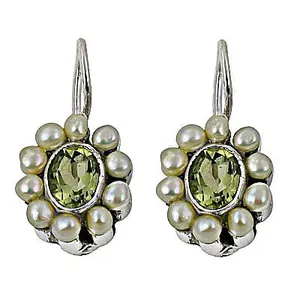 Boucles d'oreilles pendantes pour femmes en argent, perles et péridot, forme ronde, bijoux élégants pour mariage/cadeau - Product Image 2