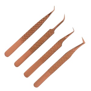 Lot de 4 pinces à épiler en acier inoxydable de haute qualité Diamond Grip-Acier japonais (or rose) - Product Image 3