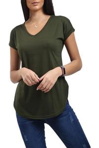 Womens Plain Turn Up Sleeve Curved Hem Ladies Casual Baggy Regular T Shirt <b>Top</b> wholesale printed logo women tshirts - Product Image 4