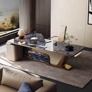 Deep Blue Slate <b>L</b>-<b>Shaped</b> Executive <b>Desk</b> with Stainless Steel Frame Rounded Edges Quiet Drawers 1-Year Warranty - Product Image 2