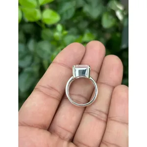 925 <b>Silver</b> <b>Ring</b> with Rose Quartz and <b>Emerald</b> Cut for Engagement - Product Image 5