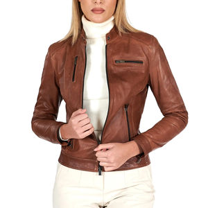 Diseñe sus propias chaquetas de moda de cuero Chaqueta de cuero de mujer de alta calidad al mejor precio Chaquetas de cuero de mujer de manga larga - Product Image 3