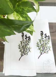 Broderie personnalisée conception de romarin violet serviette de table de haute qualité lavable en lin ourlet serviette de table pour la maison hôtel événements - Product Image 3