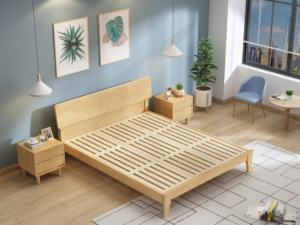 High Quality Factory Wholesale Nordic Light Wood <b>Bed</b> <b>Frame</b>, Natural Solid Wood, Easy Assembly - Product Image 4