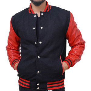 แจ็กเก็ตหนังแท้สีดำสำหรับผู้หญิงเสื้อขนสัตว์แขนหนังอบอุ่นปักโลโก้ตามสั่ง - Product Image 1