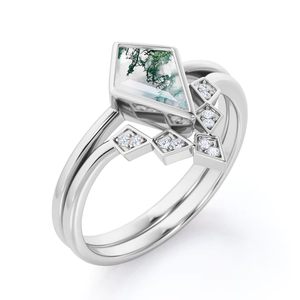 Personalizable 1,25 quilates cometa musgo ágata Moissanite solitario geométrico boda conjunto estilo clásico rodio chapado para fiestas - Product Image 4