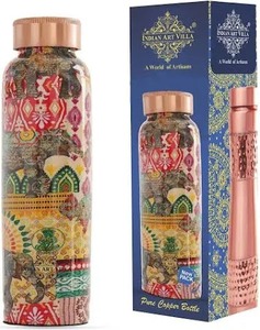 High Quality Leafs Printed Copper Bottle Pure Copper Water Bottle Eco Friendly Leakproof Flask for Daily Use Home Office Travel - Product Image 5