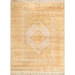 Alfombra de Lana Anudada a Mano Aalam Gold, Modelo Pae-4901, Rectangular 9x12, Diseño de Medallón, para Pasillo, Entrada, Hogar, Alfombras Jaipur US - Product Image 1