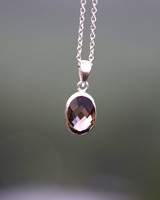 Collier en quartz fumé, argent plaqué rhodium, pendentif ovale facetté en cristal, bijou en pierre précieuse de guérison, fait main, cadeau de fiançailles
