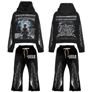 Ensemble pantalon de survêtement personnalisé vintage lourd délavé à l'acide 100% coton Éponge française Dtg imprimé pantalon de survêtement et sweat à capuche pour hommes - Product Image 6