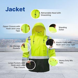Combinaison de pluie réfléchissante haute visibilité, imperméable, veste de sécurité, équipement de pluie pour hommes et femmes, pêche, travail en plein air - Product Image 4