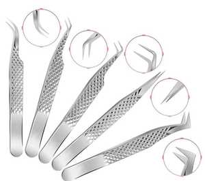 Pinzas de Acero Inoxidable para Extensión de Pestañas, Juego de 5 Piezas, Agarre de Diamante, Pulido Espejo, Herramienta Profesional para Pestañas, Proveedor OEM - Product Image 2