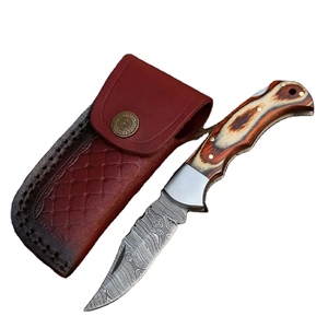 Vente en gros Beau couteau de poche pliant en acier Damas fait à la main avec bouton-poussoir personnalisable Offre Spéciale option de bricolage Support OEM - Product Image 2