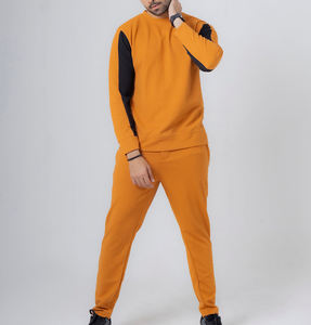 Nuevo Diseño de Chándales de Invierno para Hombre, Chándal de Punto Texturizado Amarillo Mostaza, Conjunto de Sudadera con Mangas en Contraste y Pantalones Jogger, OEM y ODM - Product Image 4