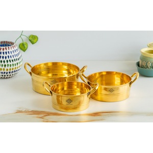 IndianArtVilla Brass Shine <b>Plain</b> Design Pot -Serveware & Coowkare for Home Hotel & Restaurant - Product Image 6