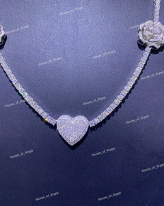 Auténtico Collar de Plata de Ley con Baño de Rodio para Mujer, Diseño de Corazón y Rosas, con Cadena de Tenis y Diamantes de Moissanita, Ideal para Compromiso - Product Image 3