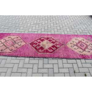 Tapis turc vintage, tapis Herki 2,8x11 pieds, tapis de couloir rose uni - Product Image 3