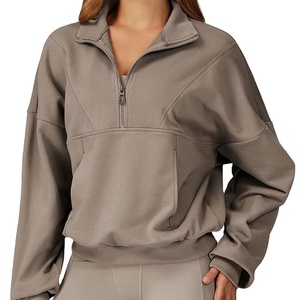 Sweat à capuche demi-zip pour femme, streetwear décontracté, couleur unie, respirant, logo et design personnalisés, vente en gros de vêtements streetwear décontractés - Product Image 5