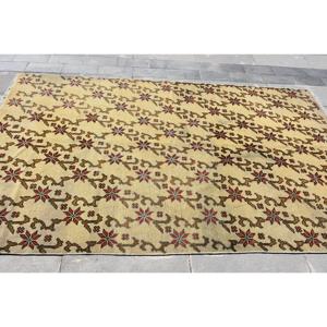 Tapis turc 4,8 x 8,3 pieds, tapis en laine unie jaune rouge vintage - Product Image 3