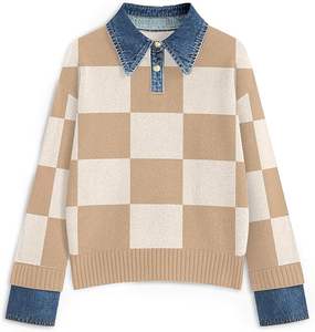 เสื้อสเวตเตอร์แบบสวมหัวสำหรับเด็กผู้ชายเสื้อถักแขนยาวลำลองปะต่อผ้าเดนิมสำหรับฤดูใบไม้ร่วง2025 - Product Image 5