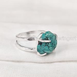 เครื่องประดับหินหยาบสำหรับผู้หญิงแหวนพลอยเทอร์ควอยซ์ธรรมชาติ December birthstone วงค้อน925สำหรับปาร์ตี้แหวนเงินสเตอร์ลิง - Product Image 3