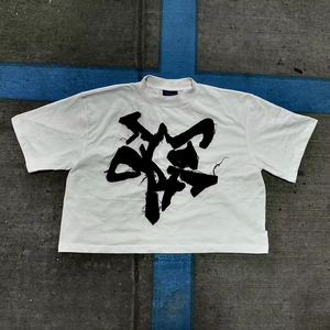 Vente en gros de haut coupe boxy surdimensionné pour homme 100% coton T-shirt sans couture 280g Épaule tombante Ourlet brut Col épais Tissu tricoté - Product Image 4