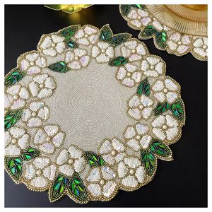 Mantel Individual de mesa con cuentas de lujo, hecho a mano, respetuoso con el medio ambiente, manteles individuales de concha de nácar, hermoso mantel Individual con cuentas - Product Image 5