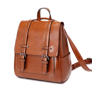 Natural Cowhide Brown Leather School <b>Backpack</b> for Students Brown Leather - Product Image 5