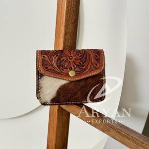 Porte-monnaie de petite taille en cuir de vachette, usiné à la main, multi-usages, mini portefeuille pour femmes, cadeaux occidentaux, cowgirl - Product Image 1